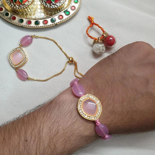 Pink AD Stone Bhaiya Bhabhi Rakhi