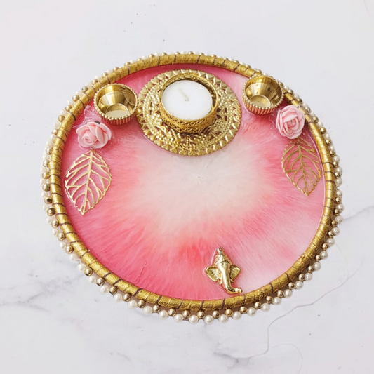Pooja Plate With Gota Ring and Tealight Holder