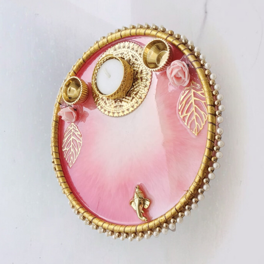 Pooja Plate With Gota Ring and Tealight Holder