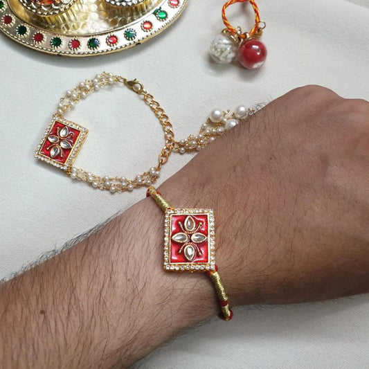 Red Meenakari Pearl Bhaiya Bhabhi Rakhi