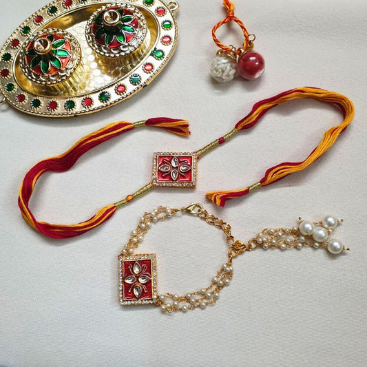 Red Meenakari Pearl Bhaiya Bhabhi Rakhi