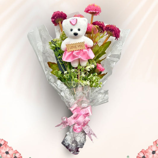 Teddy Bear Flower Bouquet With Exclusive Lakme Lipstick