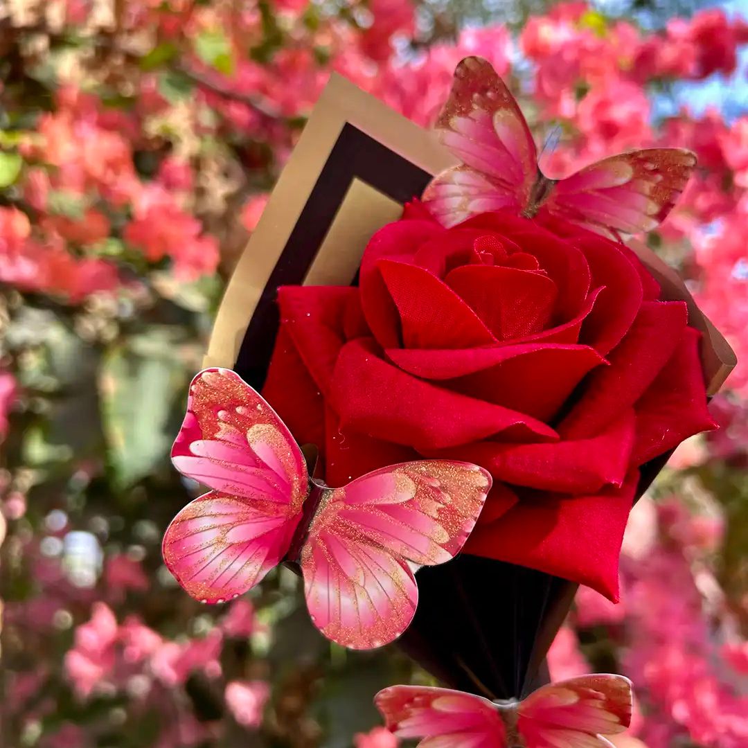Velvet Flower Bouquet With Butterflies
