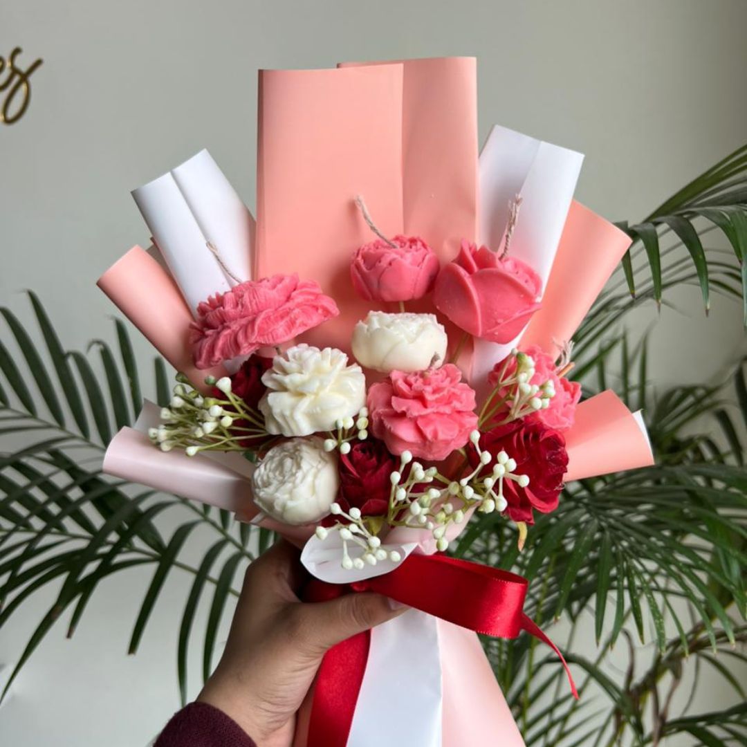 White Pink Theme Based Candle Bouquet