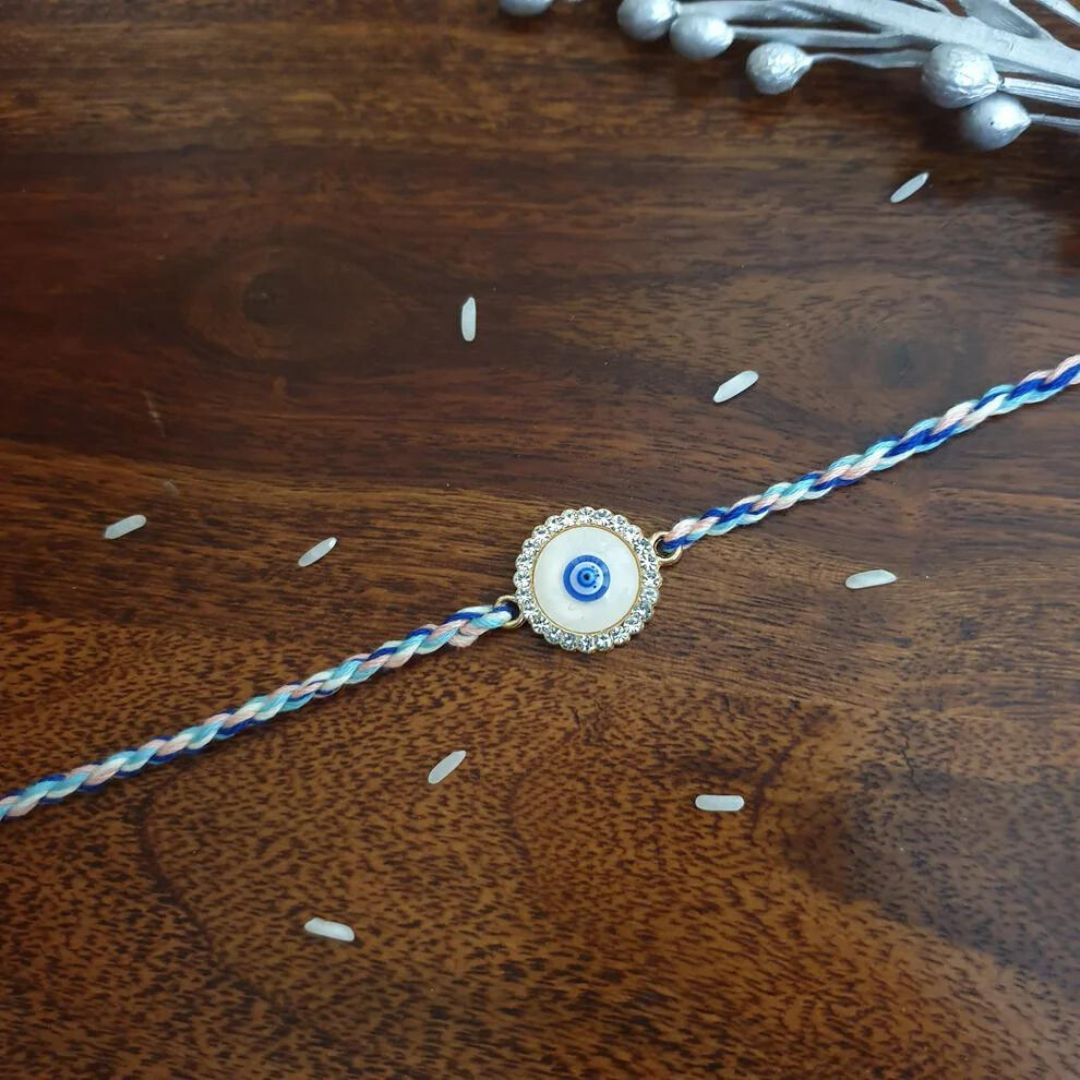 White Stone Evil Eye Rakhi For Rakshabandhan