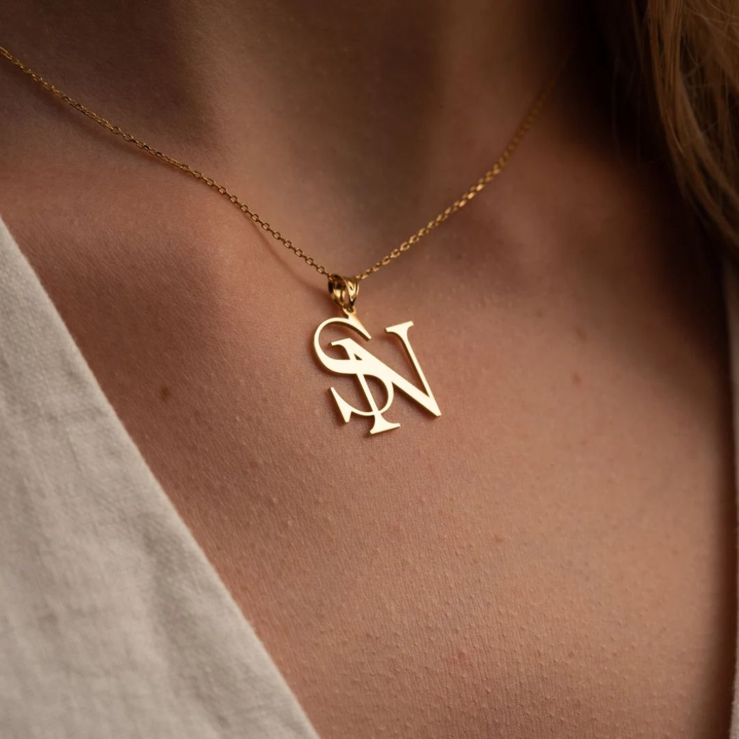Double Letters Pendant, Couple necklace, Custom Initial Necklace
