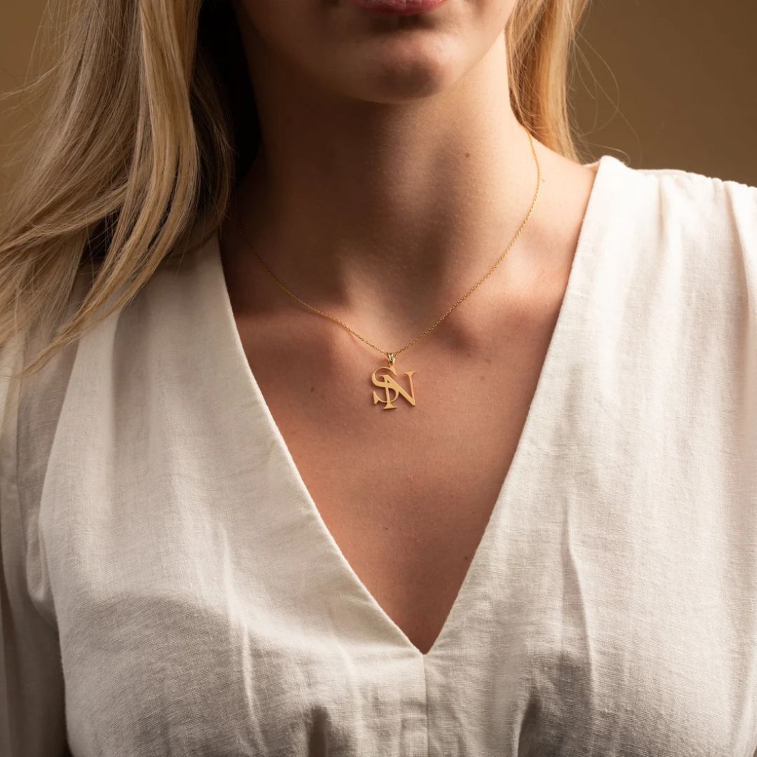 Double Letters Pendant, Couple necklace, Custom Initial Necklace