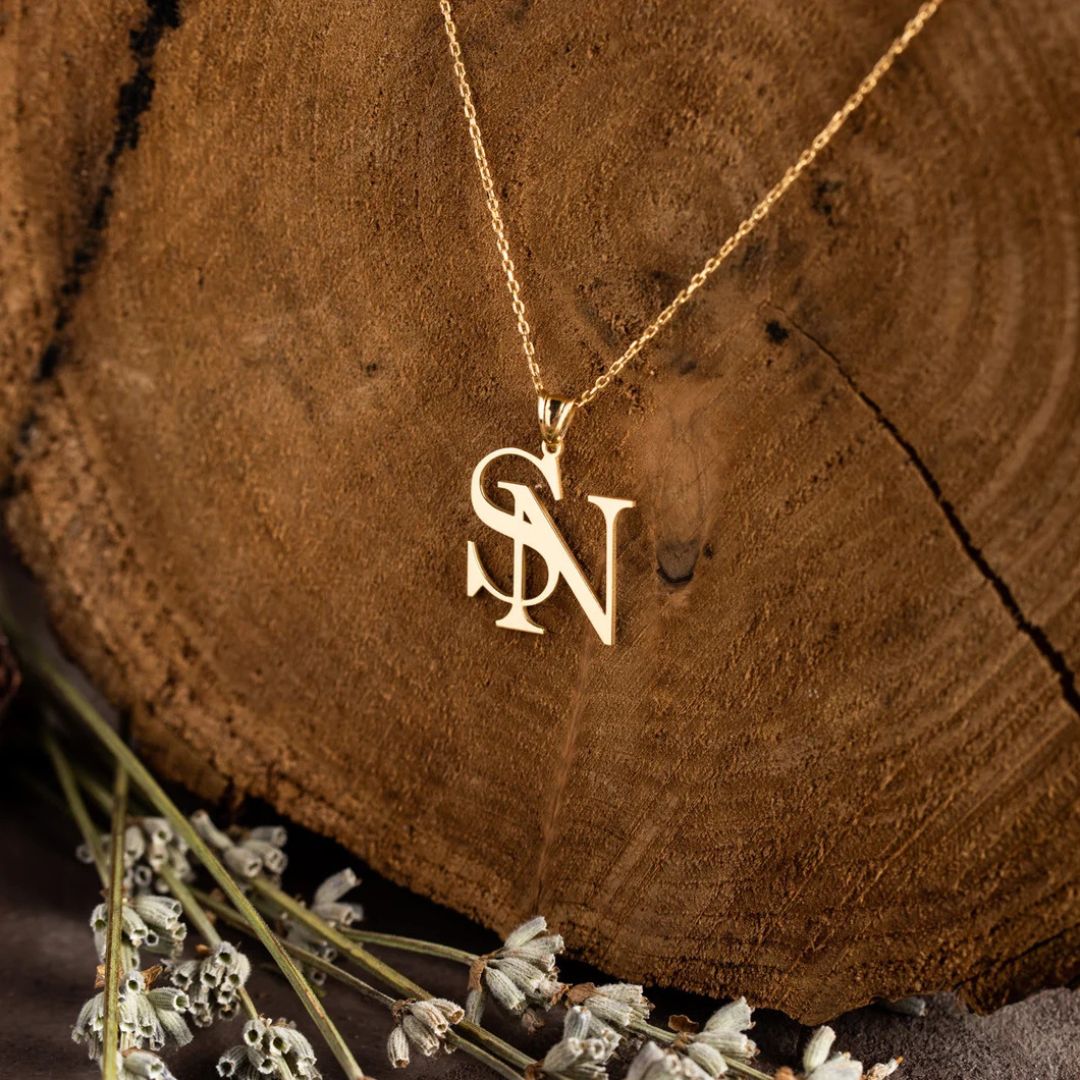 Double Letters Pendant, Couple necklace, Custom Initial Necklace