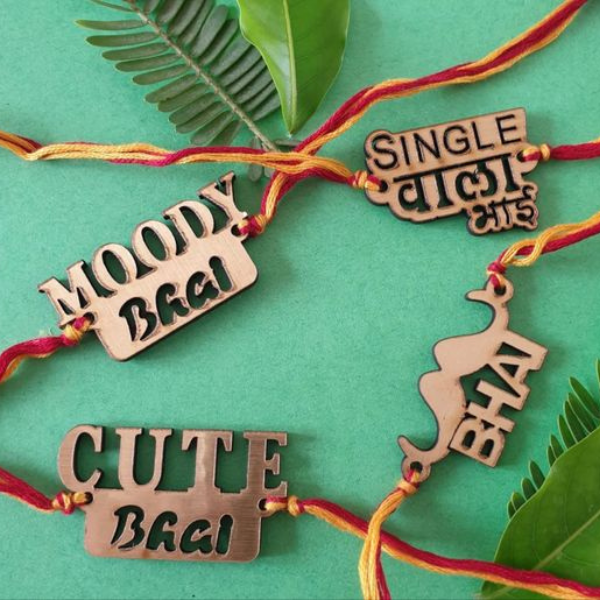 Wooden Engraved Rakhi Set of 4