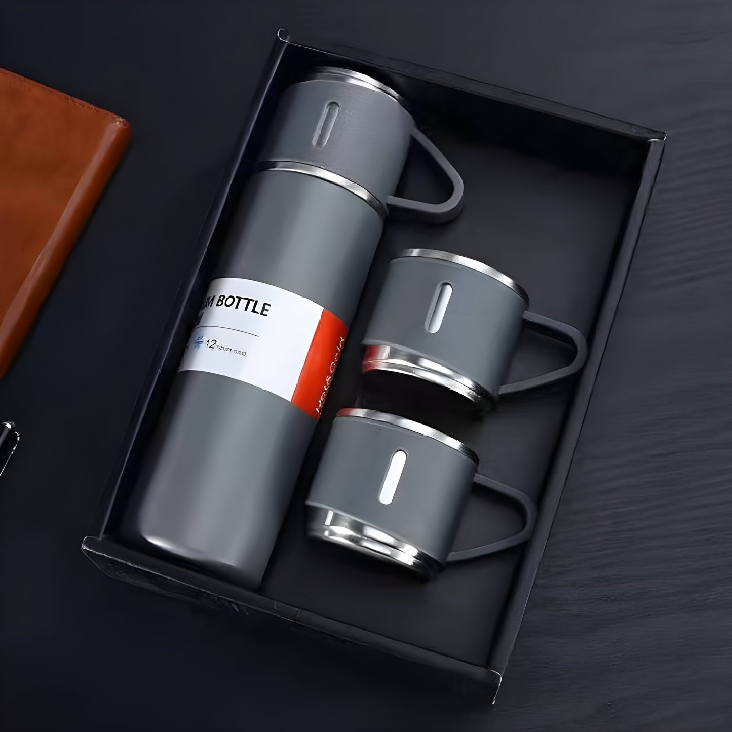Customized/Personalized Stainless Steel Water Bottle Vacuum Flask Set With 3 Steel Cups Combo | Best Corporate Gift | 500ML