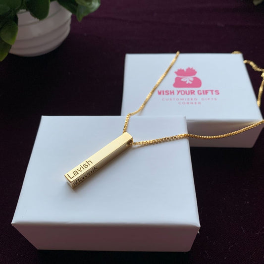 Customized 4 Side Engraved Bar Necklace