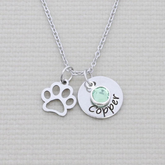 Pawprint Charm Personalized Name Birthstone Necklace