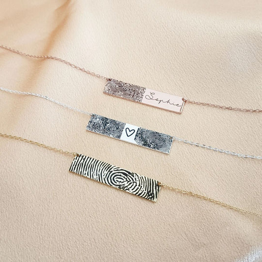 Two Fingerprints Bar Necklace
