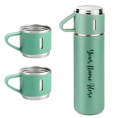 Customized/Personalized Stainless Steel Water Bottle Vacuum Flask Set With 3 Steel Cups Combo | Best Corporate Gift | 500ML