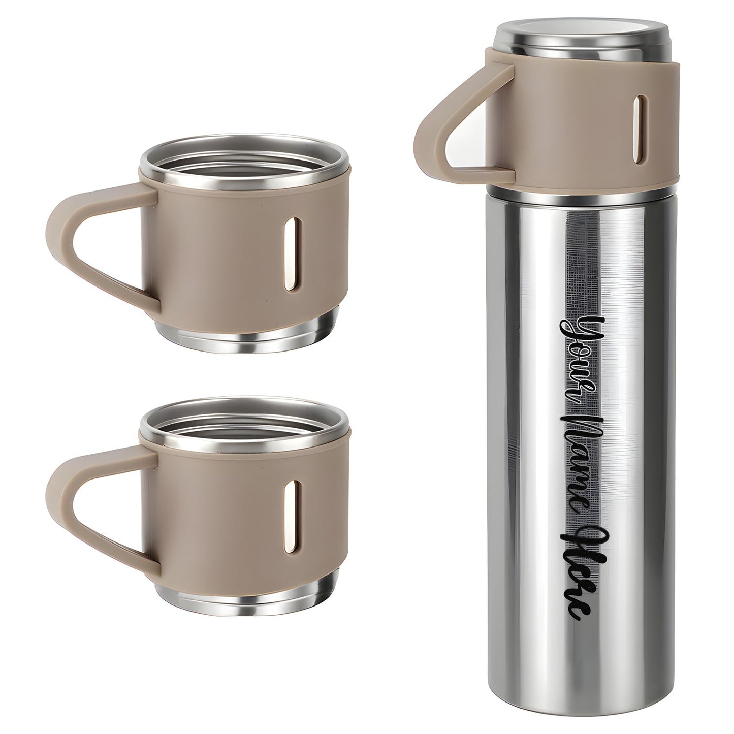Customized/Personalized Stainless Steel Water Bottle Vacuum Flask Set With 3 Steel Cups Combo | Best Corporate Gift | 500ML