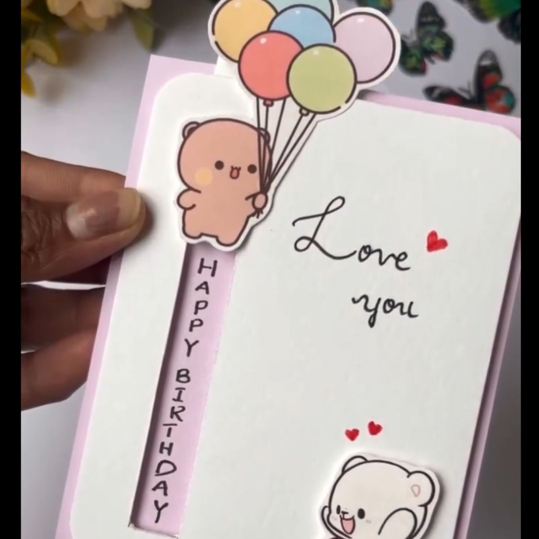 Cute Birthday Card With Balloon Design