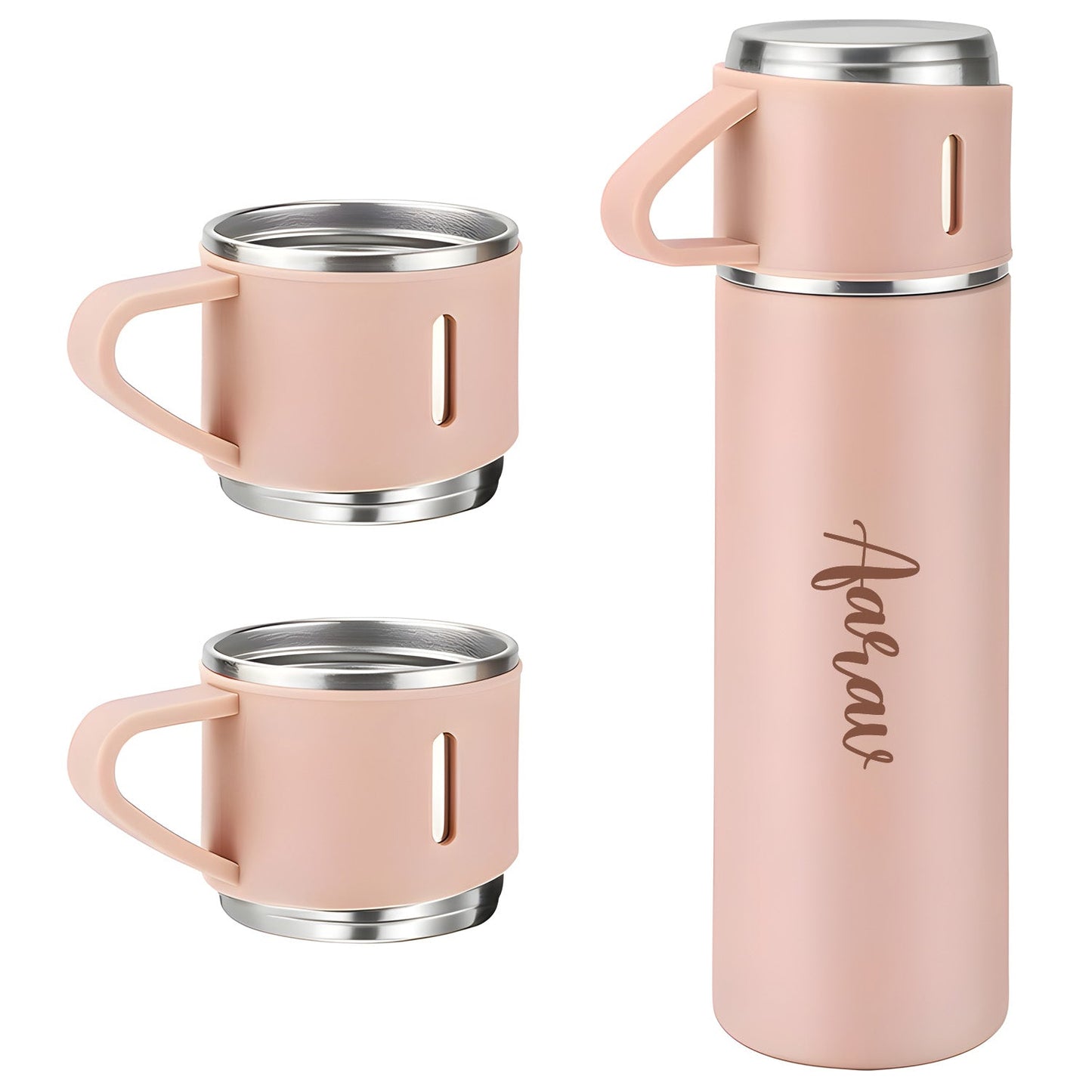Customized/Personalized Stainless Steel Water Bottle Vacuum Flask Set With 3 Steel Cups Combo | Best Corporate Gift | 500ML