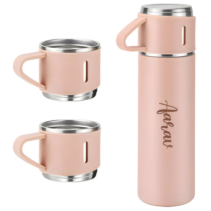Customized/Personalized Stainless Steel Water Bottle Vacuum Flask Set With 3 Steel Cups Combo | Best Corporate Gift | 500ML