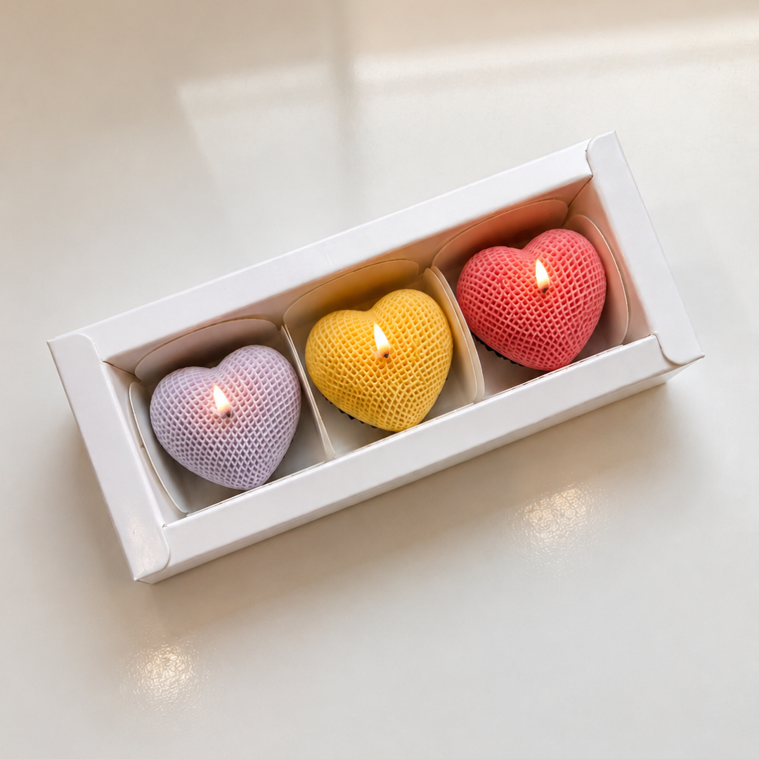 3D Heart Candle- Set of 3