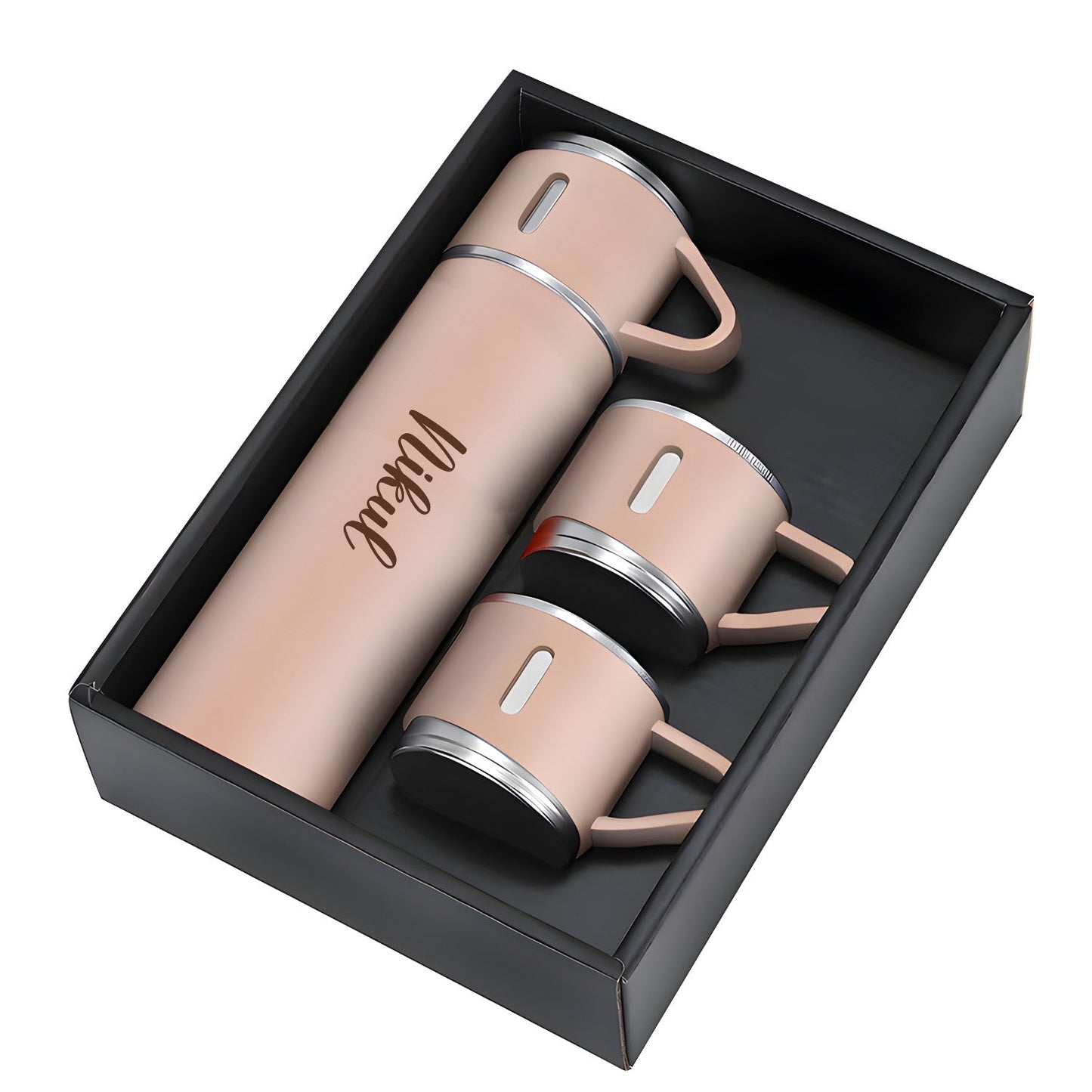 Customized/Personalized Stainless Steel Water Bottle Vacuum Flask Set With 3 Steel Cups Combo | Best Corporate Gift | 500ML