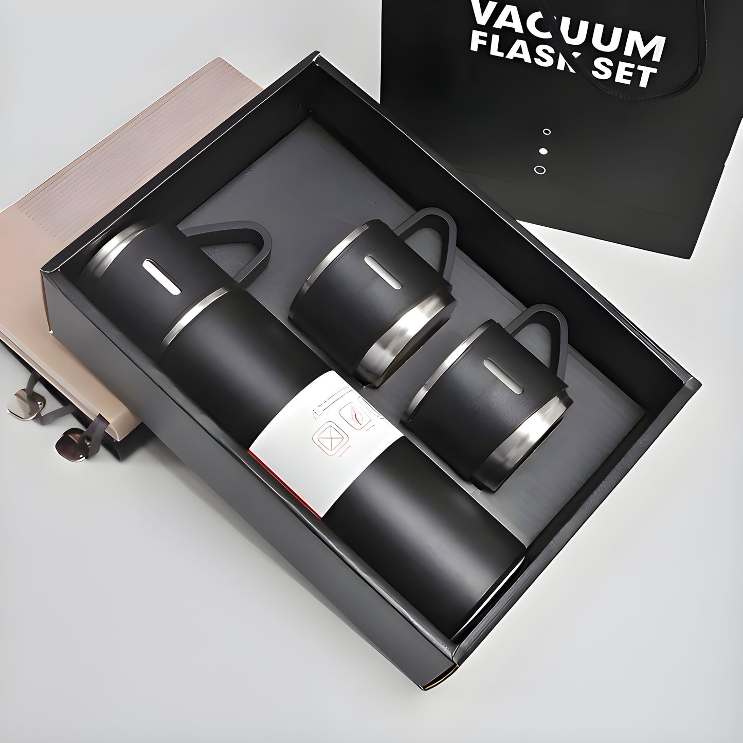 Customized/Personalized Stainless Steel Water Bottle Vacuum Flask Set With 3 Steel Cups Combo | Best Corporate Gift | 500ML