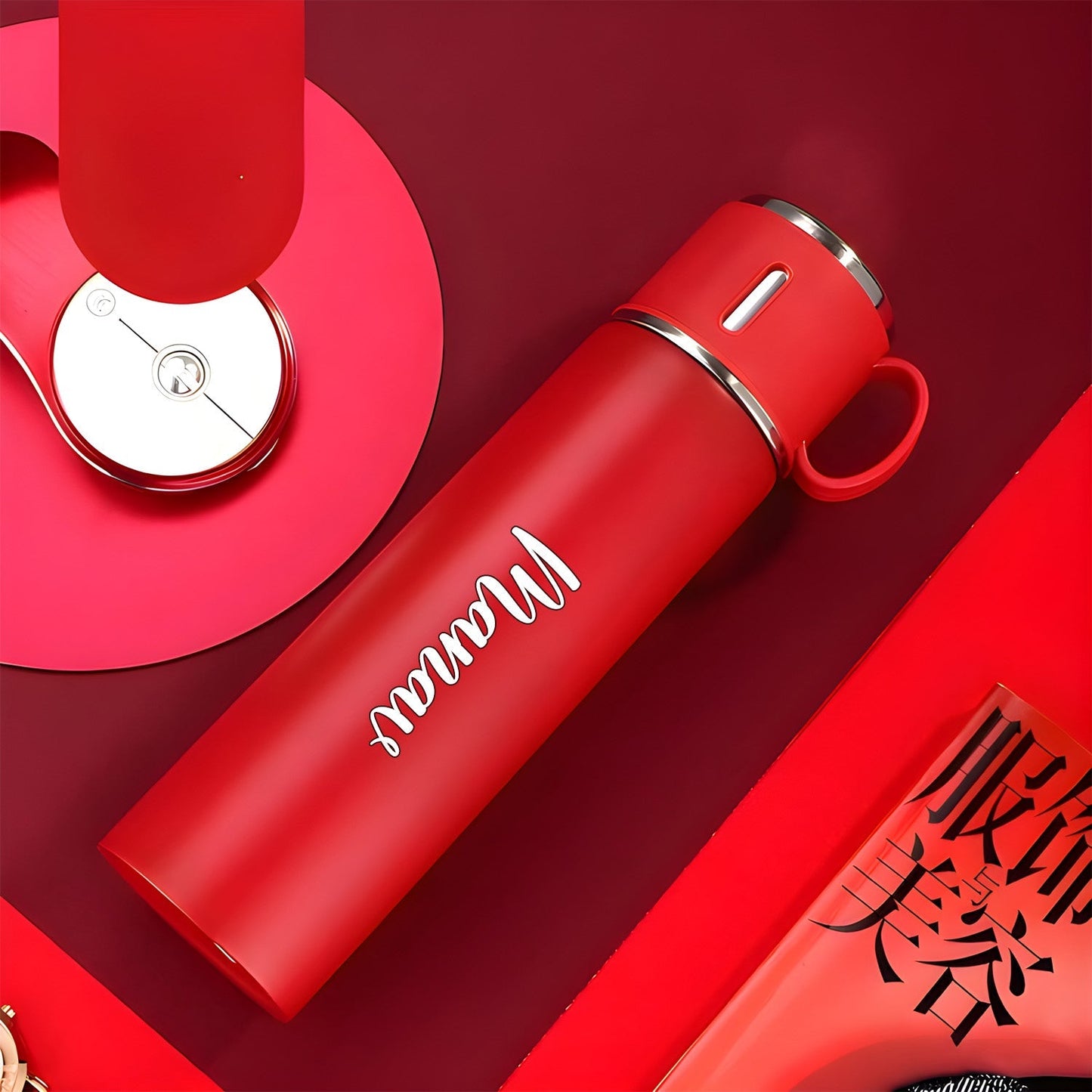 Customized/Personalized Stainless Steel Water Bottle Vacuum Flask Set With 3 Steel Cups Combo | Best Corporate Gift | 500ML