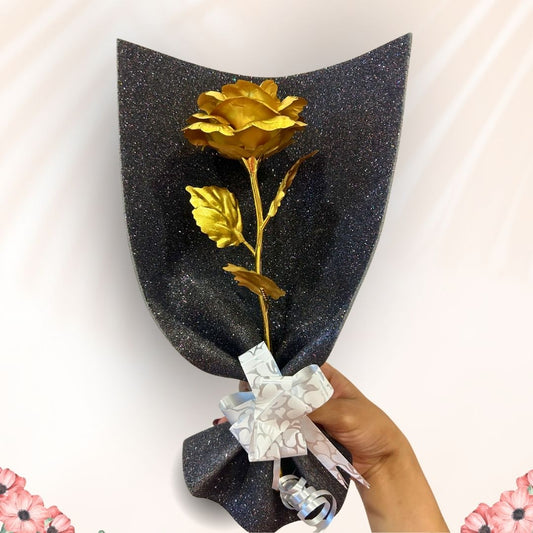 Golden Metal Flower Wrap in Black Glitter Sheet