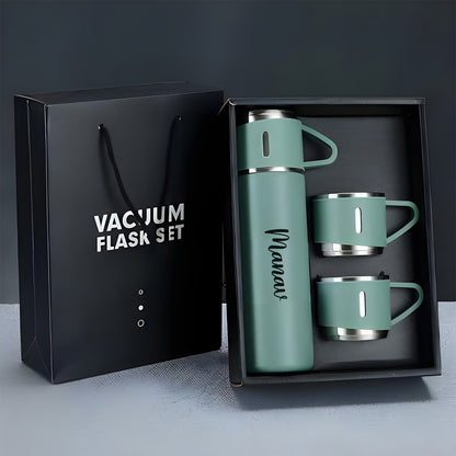 Customized/Personalized Stainless Steel Water Bottle Vacuum Flask Set With 3 Steel Cups Combo | Best Corporate Gift | 500ML