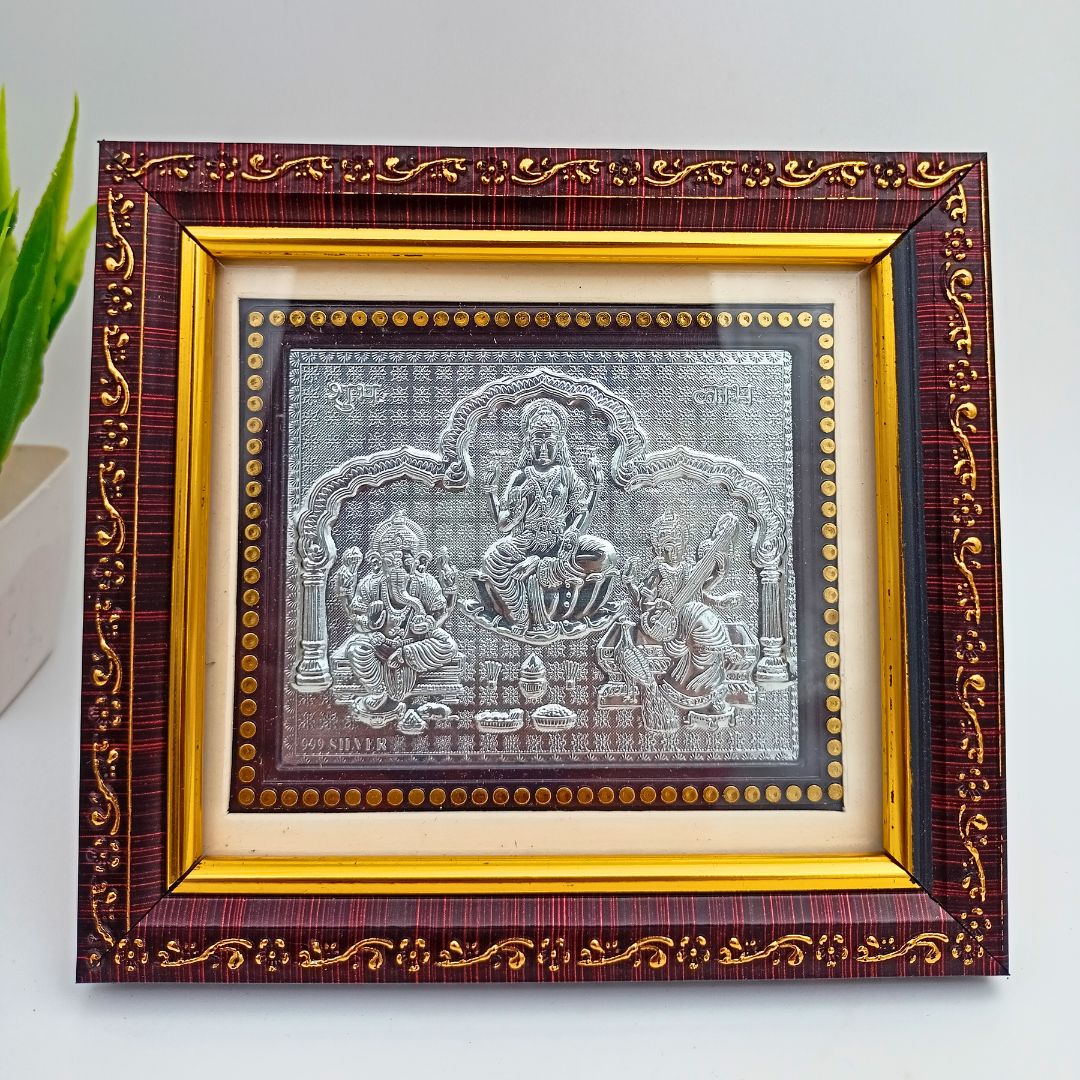 999 Pure Silver Ganesh Laxmi Saraswati Frame