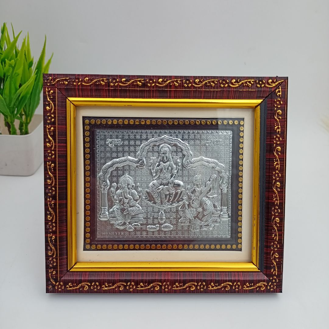 999 Pure Silver Ganesh Laxmi Saraswati Frame