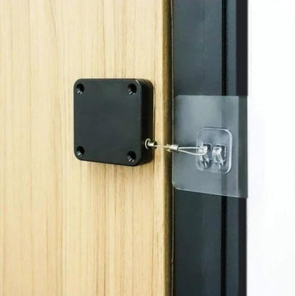 Automatic Door Closer- Punch-Free Automatic Sensor Door Closer with Steel Drawstring for Bedroom/Storm/Home (Black)