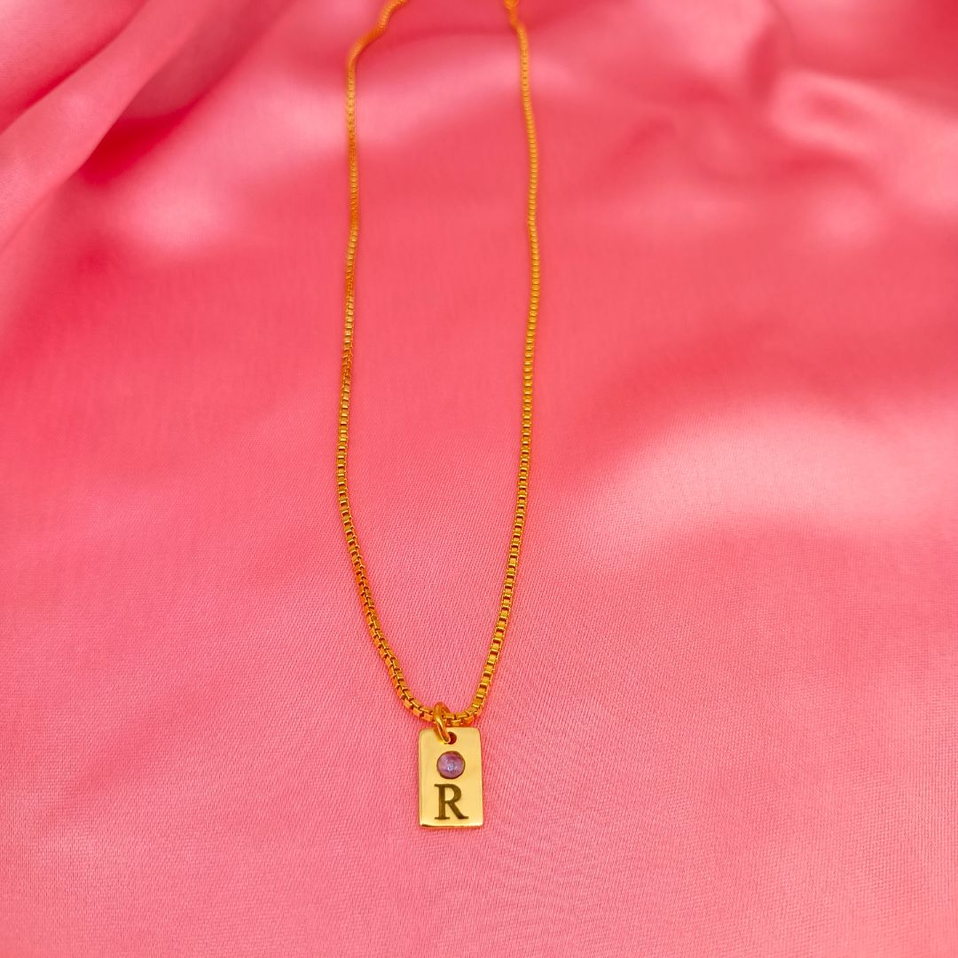 Birthstone Initial Tag Necklace