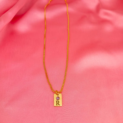 Birthstone Initial Tag Necklace