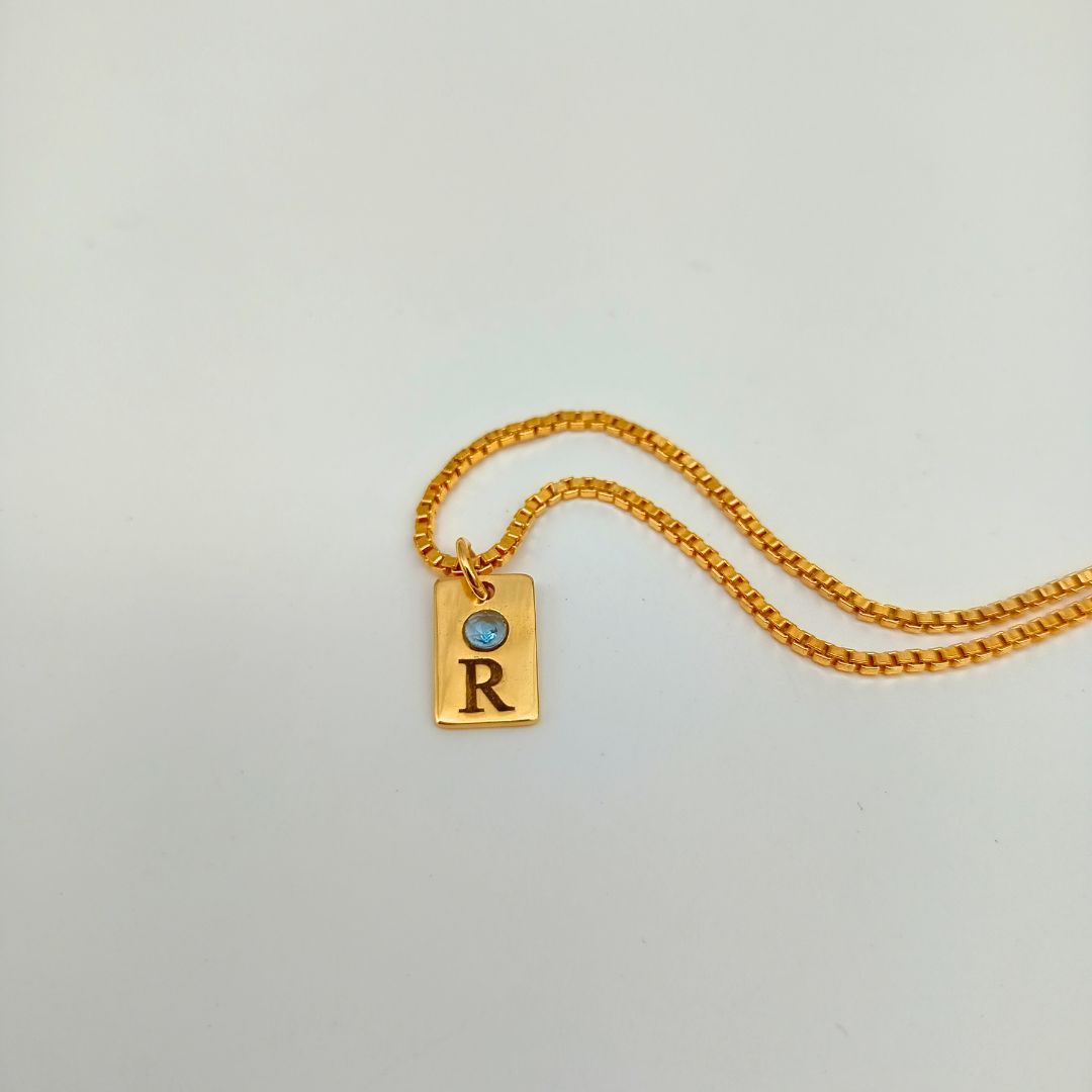 Birthstone Initial Tag Necklace
