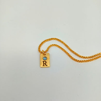 Birthstone Initial Tag Necklace