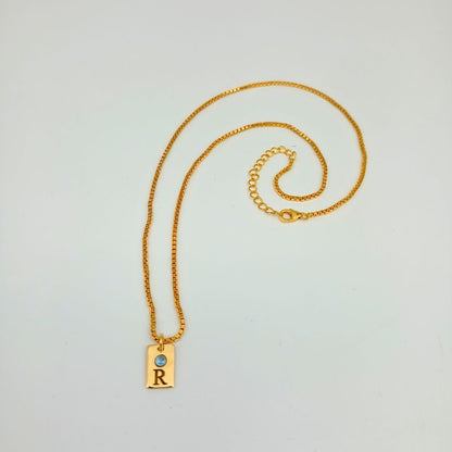 Birthstone Initial Tag Necklace