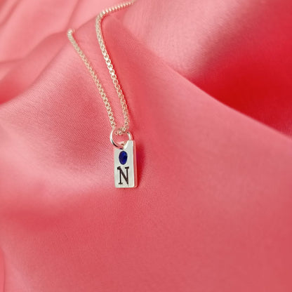 Birthstone Initial Tag Necklace