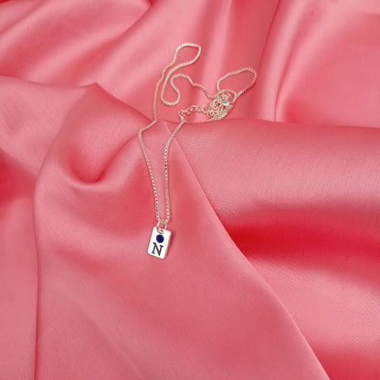 Birthstone Initial Tag Necklace