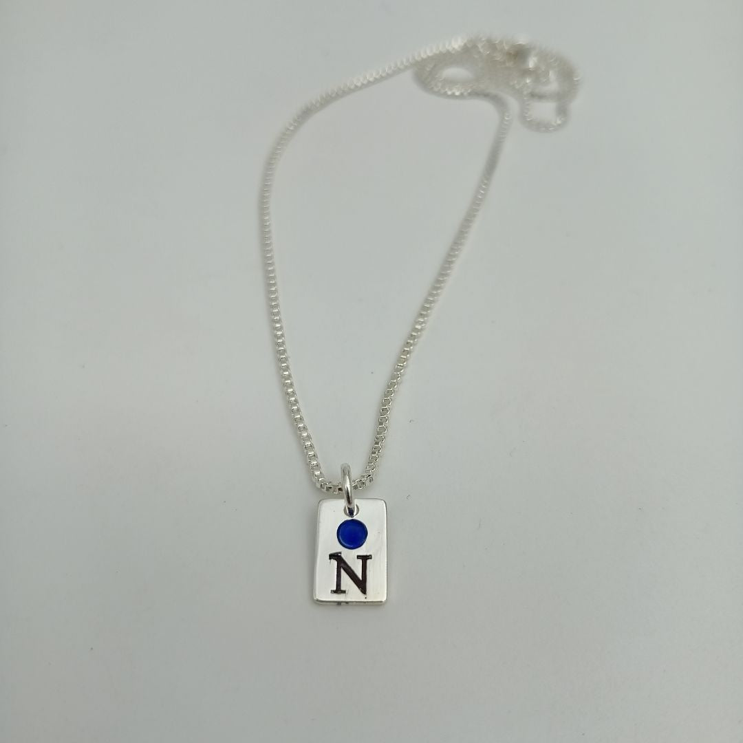 Birthstone Initial Tag Necklace