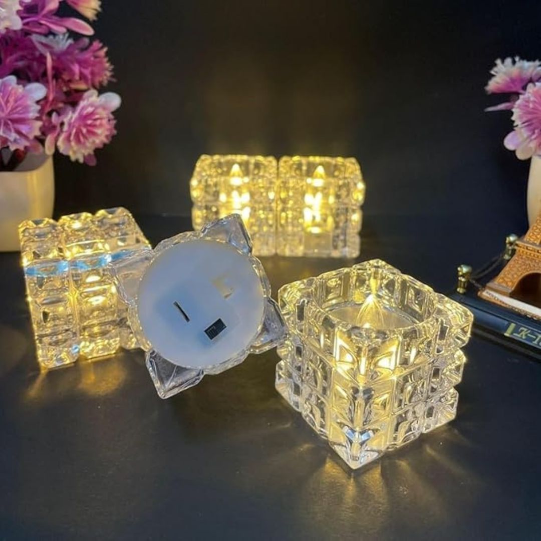 Block Crystal LED Tealight Candles for Home Decoration