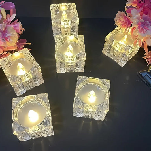 Block Crystal LED Tealight Candles for Home Decoration