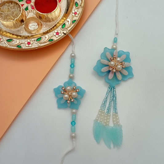 Blue Petals Love Couple Rakhi