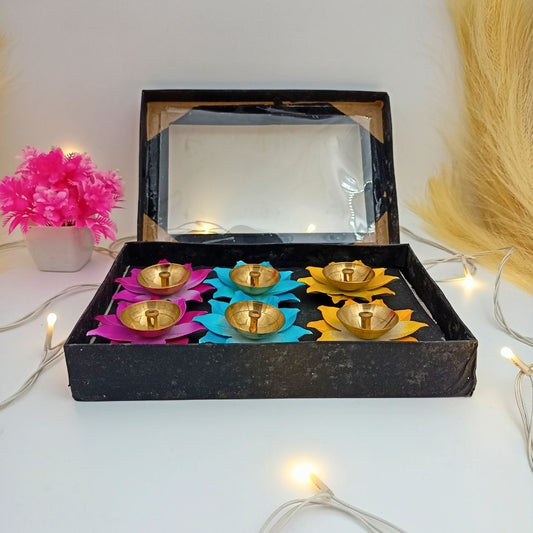 Brass Lotus Diya Set of 6