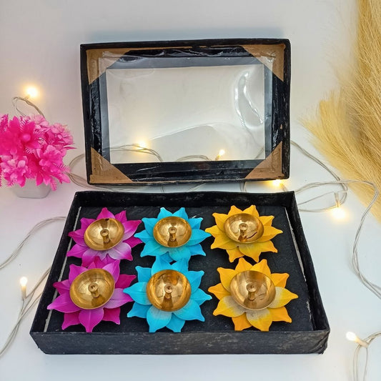 Brass Lotus Diya Set of 6