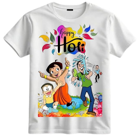 Celebrate Holi with Chota Bheem and Nobita Printed T-Shirts