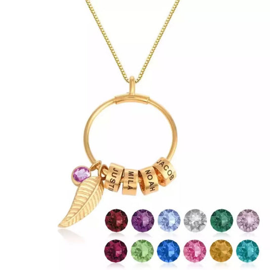 Circle of Life Family Name Necklace With Birthstone
