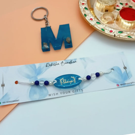 Customise Bhaiya Resin Rakhi with initial Keychain