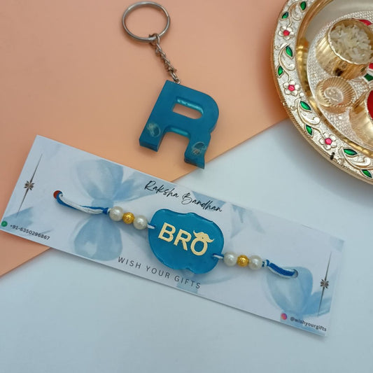 Customise Bro Resin Rakhi with initial Keychain