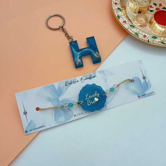 Customise Lovely Bro Resin Rakhi with initial Keychain