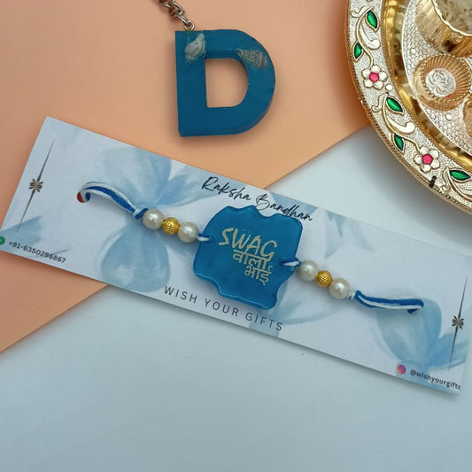 Customise Swagwala Bhai Resin Rakhi with initial Keychain